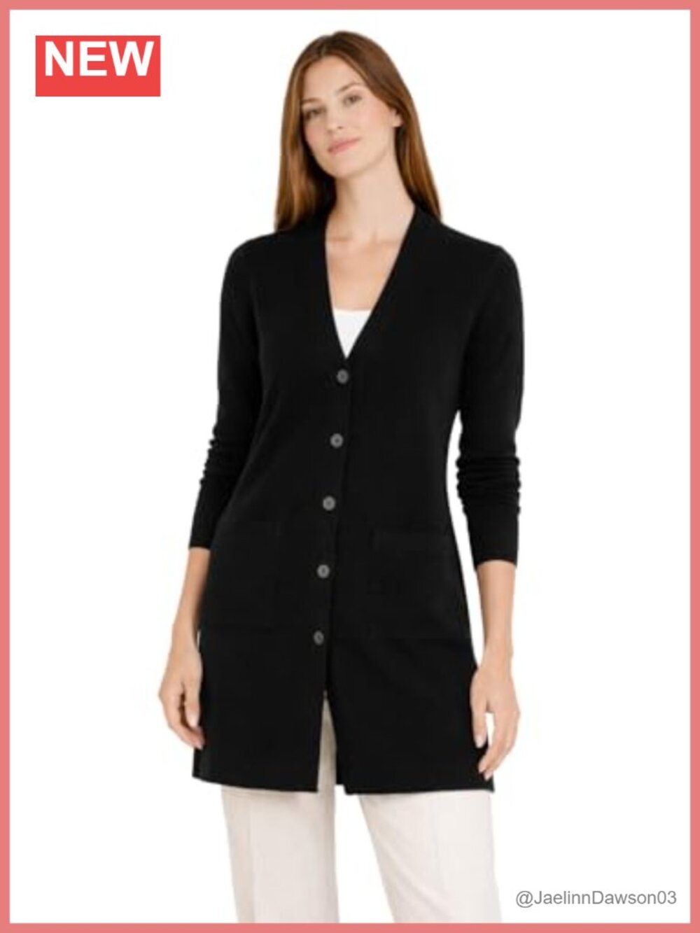 100% Pure Cashmere Button Front Cardigan V-Neck Sweater Dress Pockets